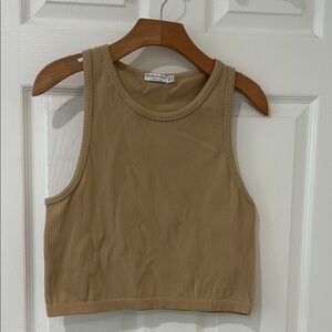 Stradivarius Beige Ribbed Cropped Tank Top